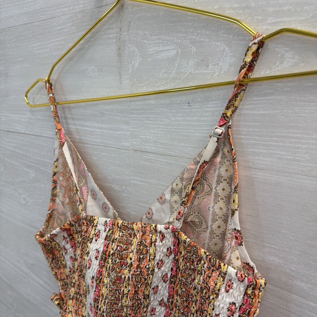BOG Collective White/ Pink Print Cropped Tank Top Small
