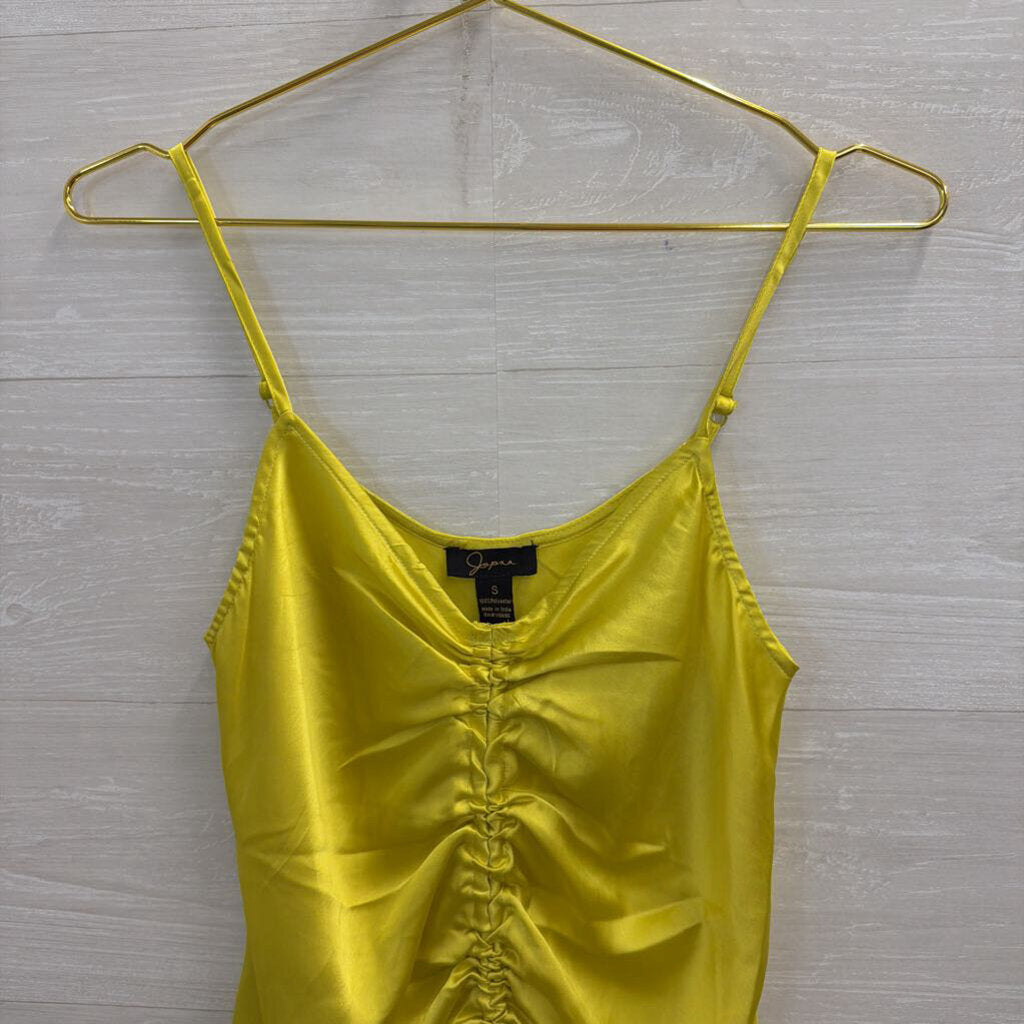 Japna Yellow Silky Ruched Front Tank Top Small