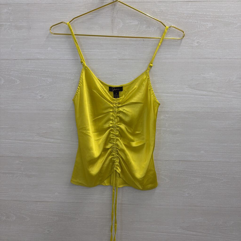 Japna Yellow Silky Ruched Front Tank Top Small