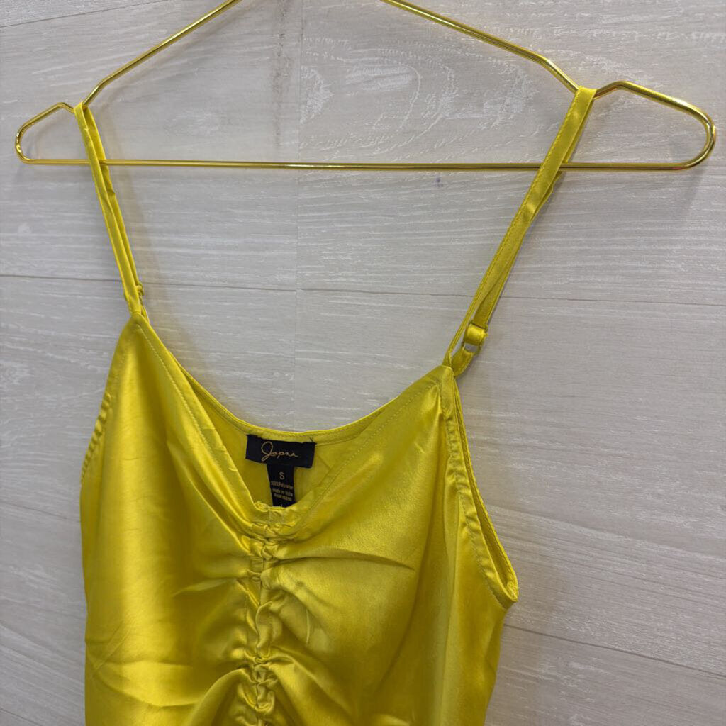 Japna Yellow Silky Ruched Front Tank Top Small