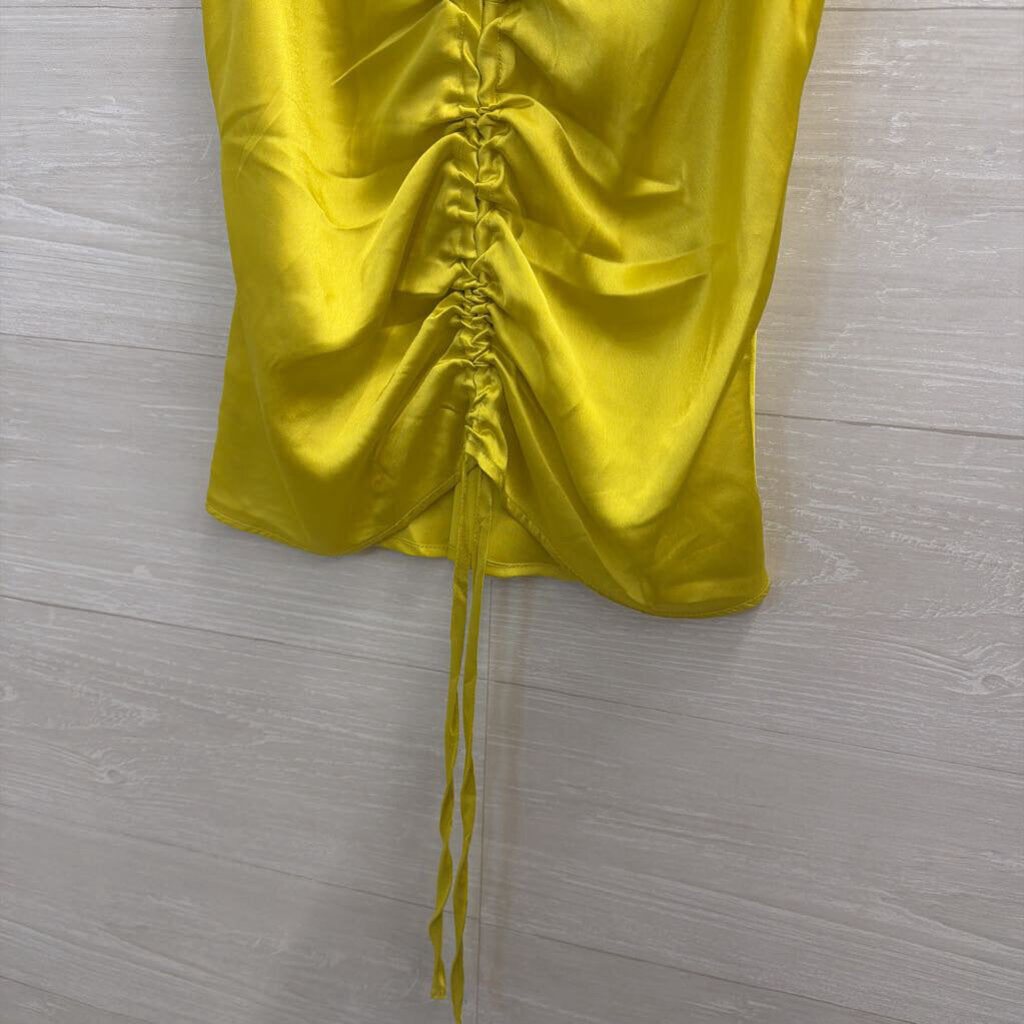 Japna Yellow Silky Ruched Front Tank Top Small
