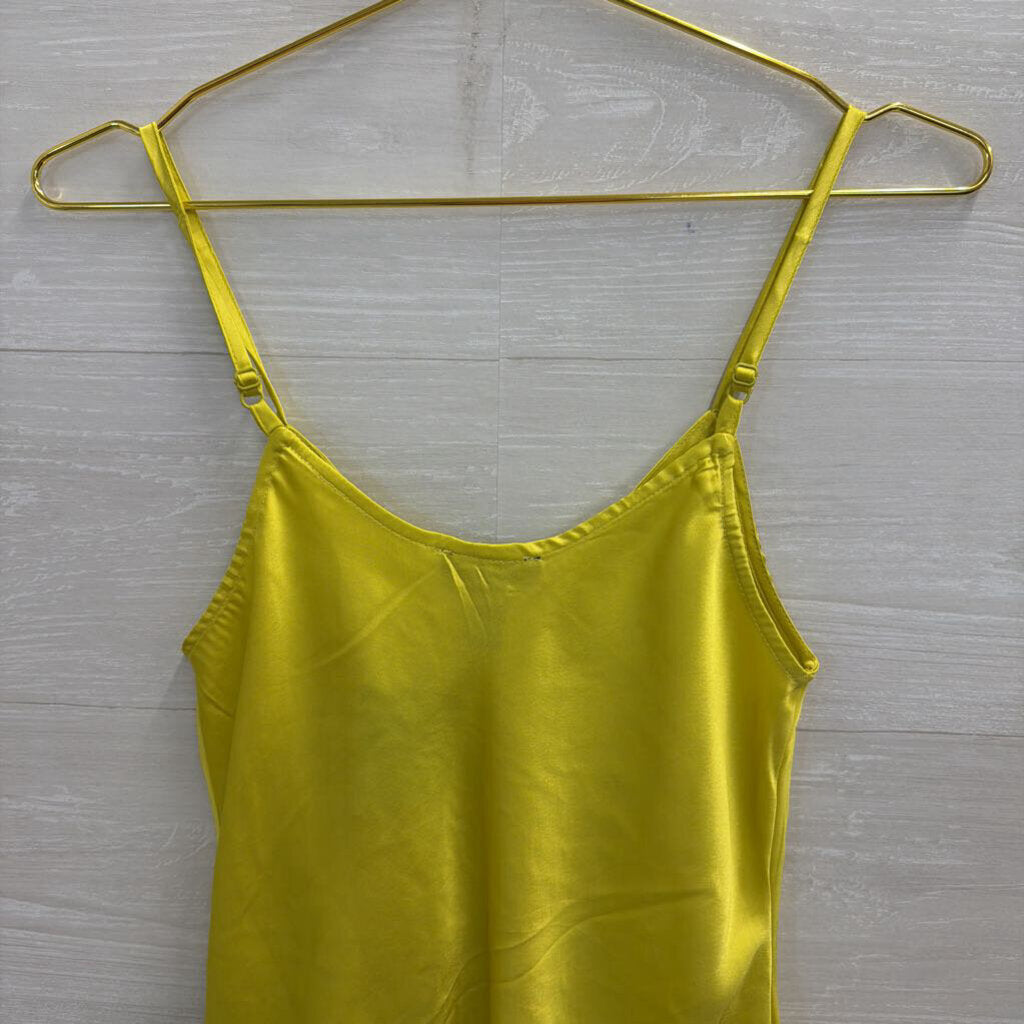 Japna Yellow Silky Ruched Front Tank Top Small