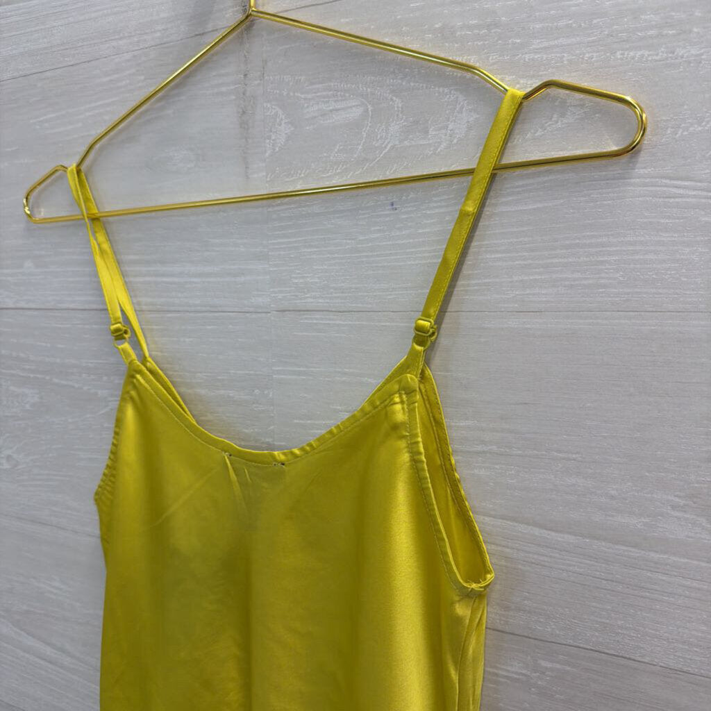 Japna Yellow Silky Ruched Front Tank Top Small