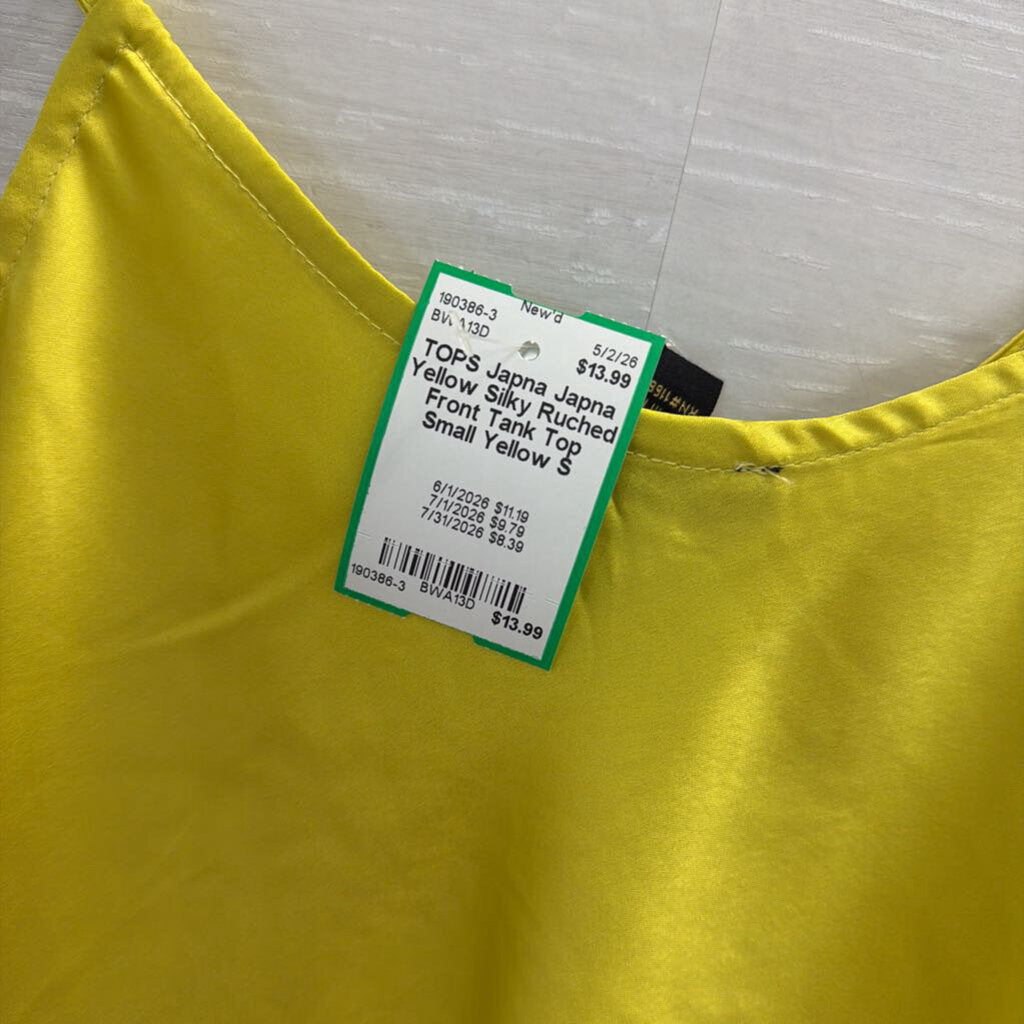 Japna Yellow Silky Ruched Front Tank Top Small