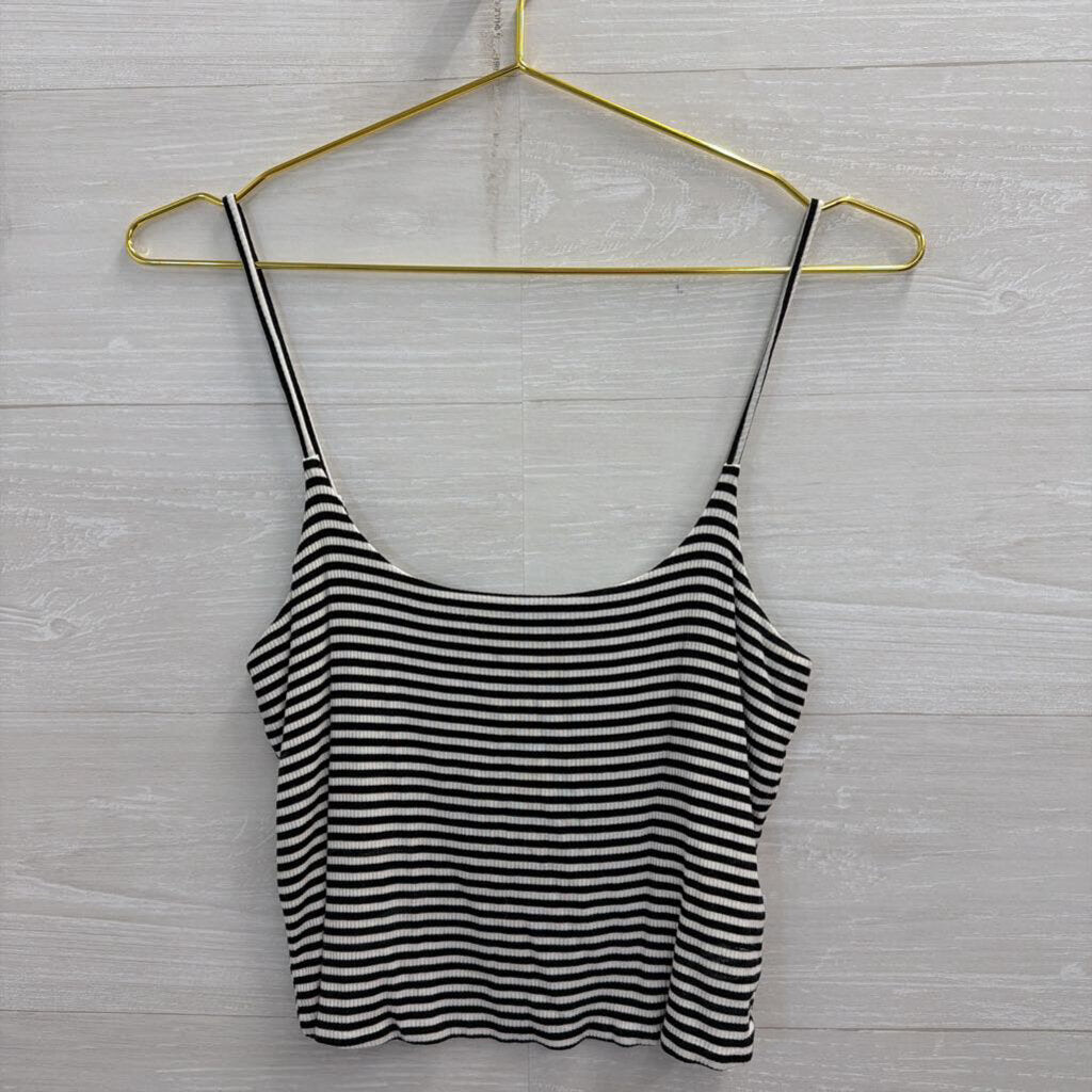 BP White/ Black Striped Cropped Tank Top Small