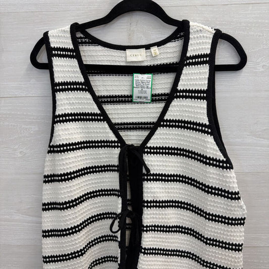 Cyrus White/ Black Knit Striped Tie Front Sleeveless Top Medium