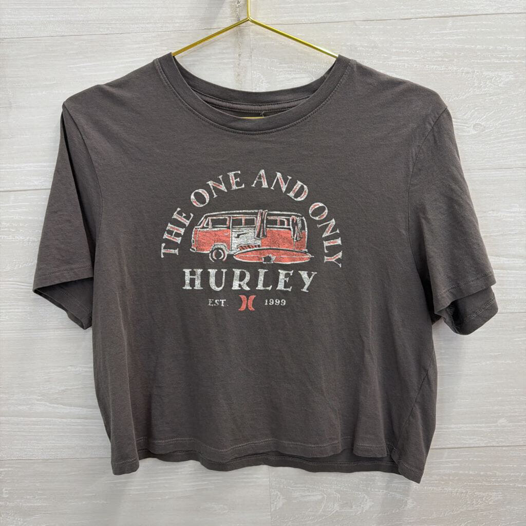Hurley Grey The One and Only Cropped Short Sleeve Graphic Tee Medium