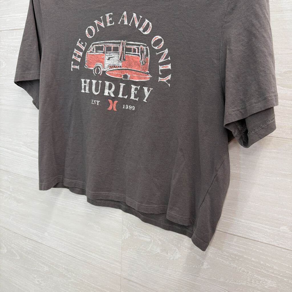 Hurley Grey The One and Only Cropped Short Sleeve Graphic Tee Medium