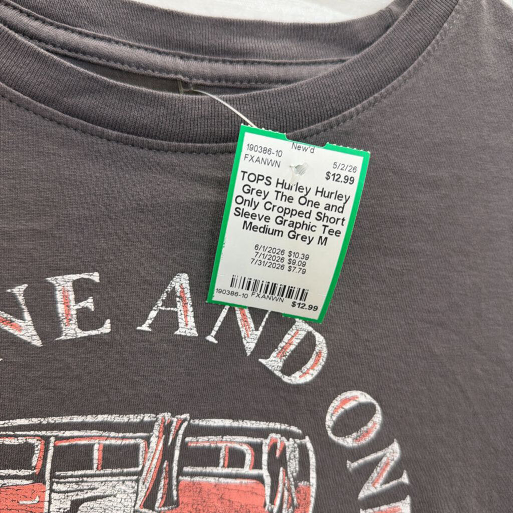 Hurley Grey The One and Only Cropped Short Sleeve Graphic Tee Medium