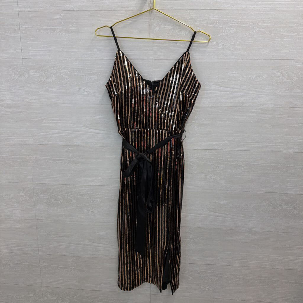 Chelsea 28 Black/ Gold Sequin Midi Dress 8