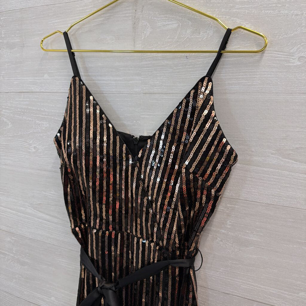 Chelsea 28 Black/ Gold Sequin Midi Dress 8