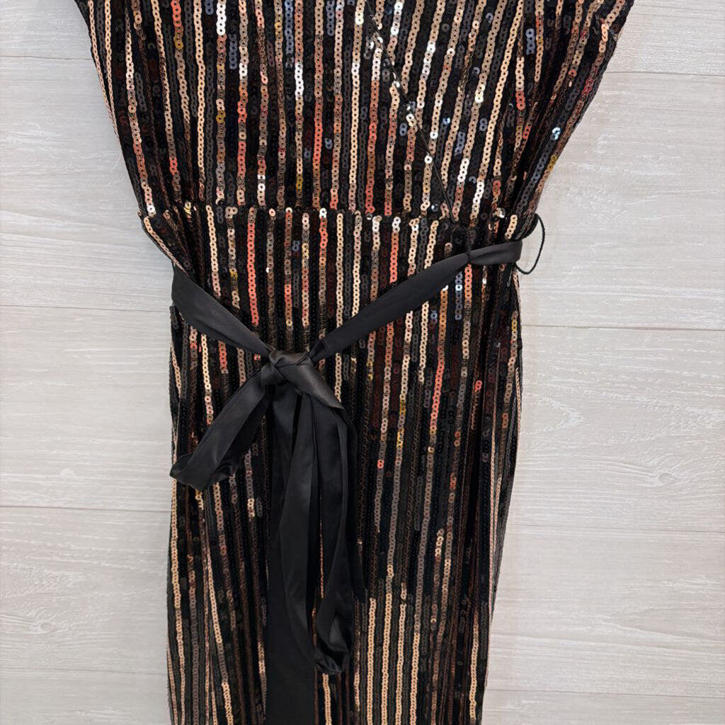Chelsea 28 Black/ Gold Sequin Midi Dress 8