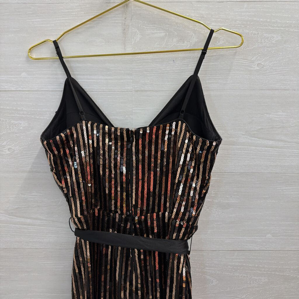 Chelsea 28 Black/ Gold Sequin Midi Dress 8