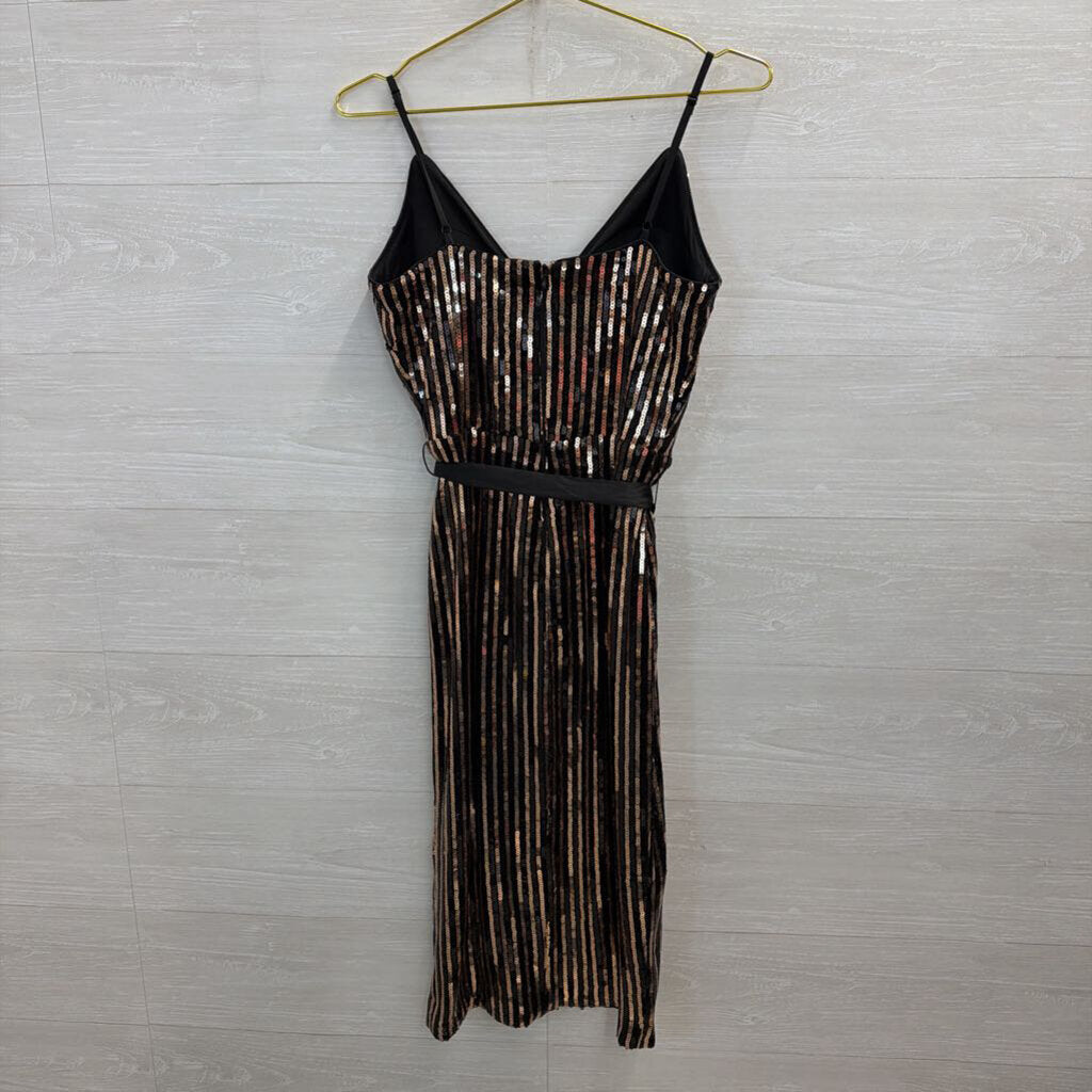 Chelsea 28 Black/ Gold Sequin Midi Dress 8