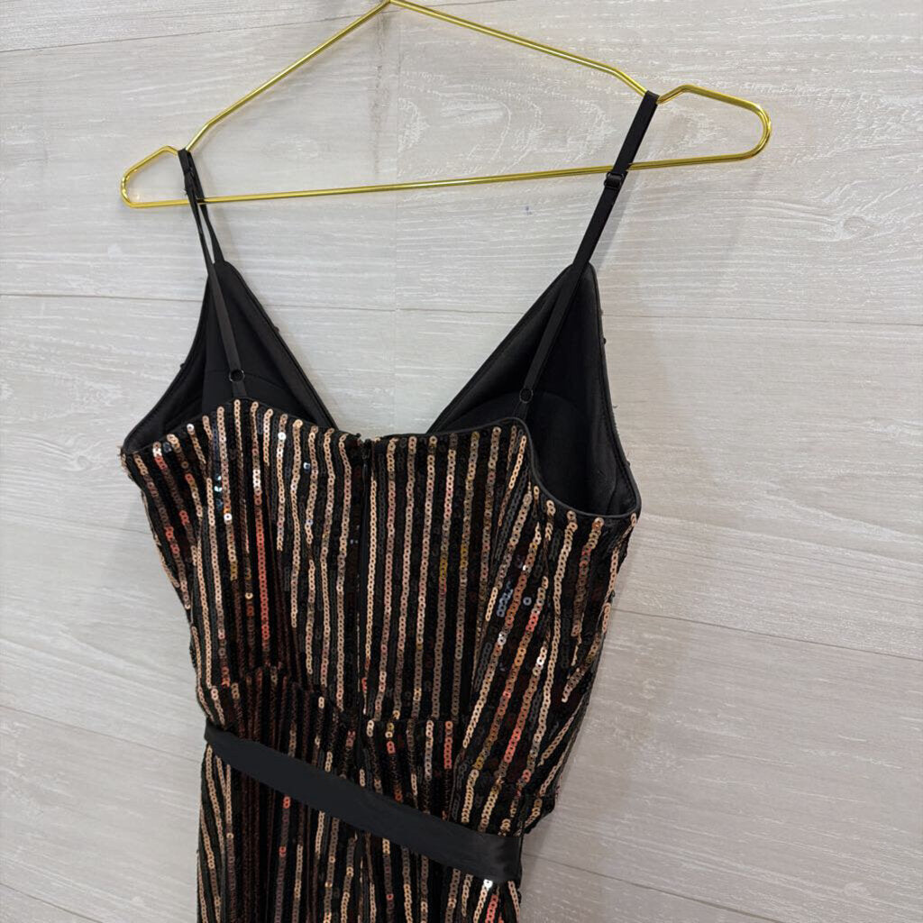 Chelsea 28 Black/ Gold Sequin Midi Dress 8