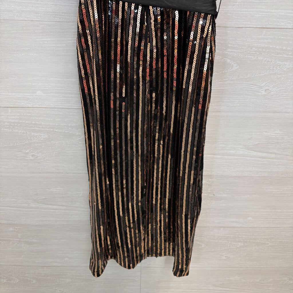 Chelsea 28 Black/ Gold Sequin Midi Dress 8