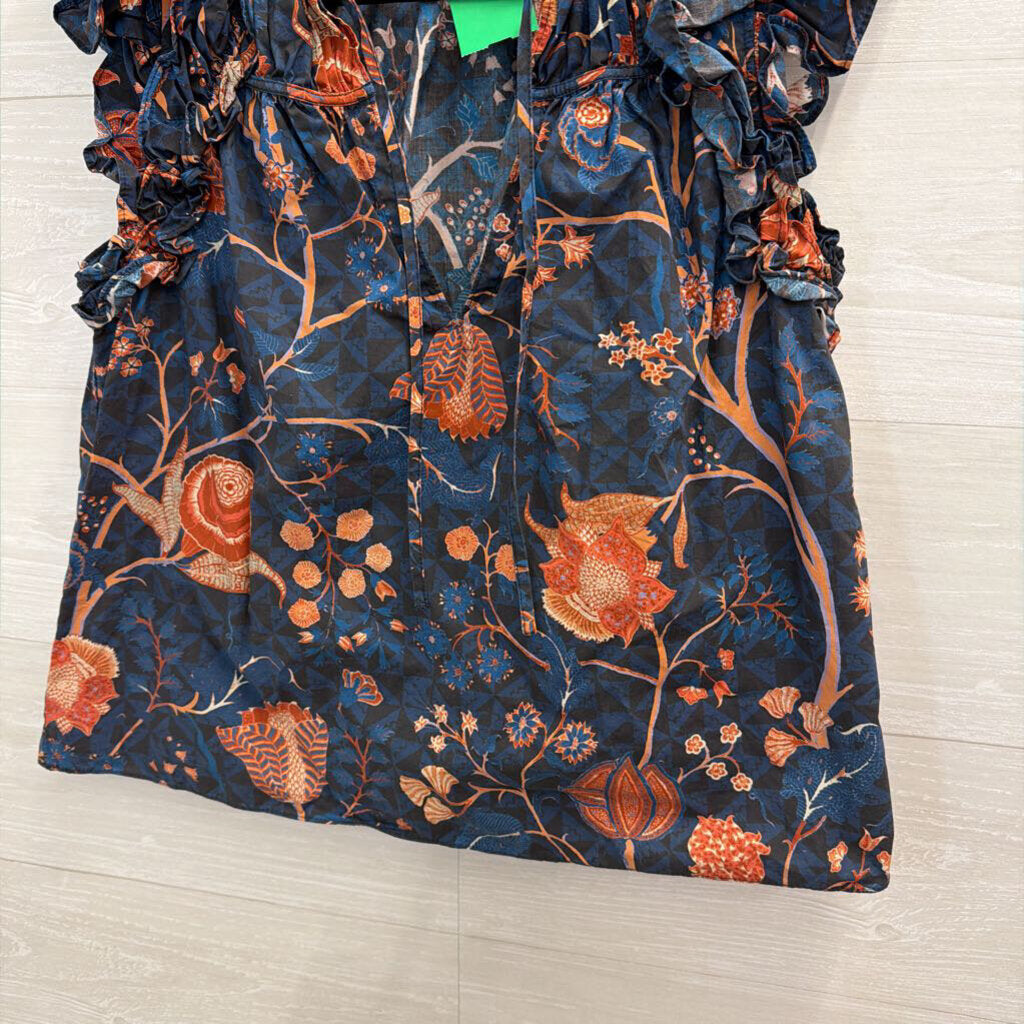 Ulla Johnson Navy/ Coral Print Short Sleeve Top 4