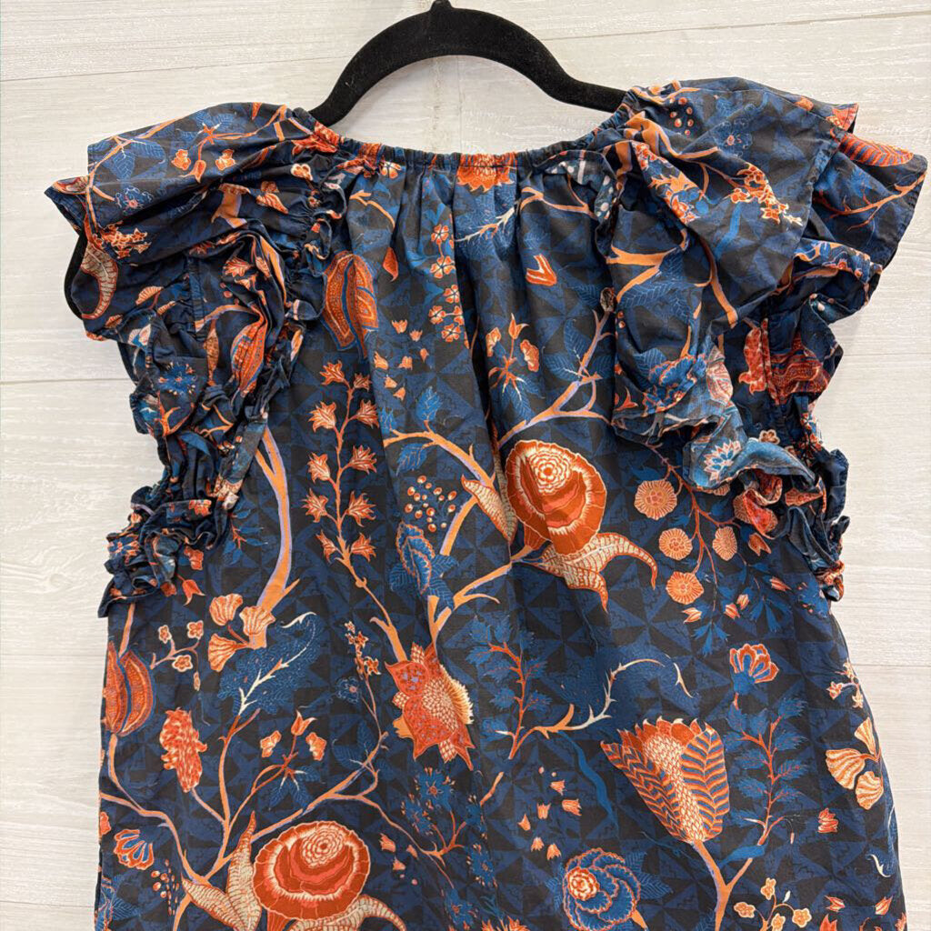 Ulla Johnson Navy/ Coral Print Short Sleeve Top 4