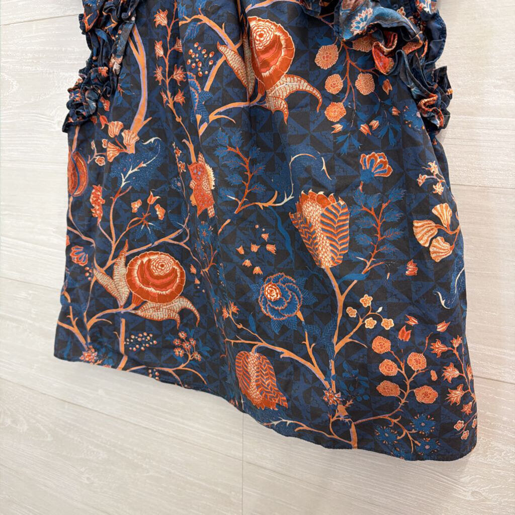 Ulla Johnson Navy/ Coral Print Short Sleeve Top 4