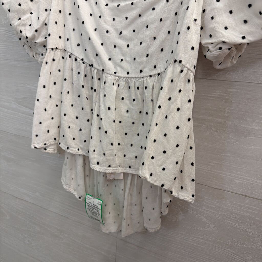 Audrey Parks White/ Black Dot Print Short Puff Sleeve Top Large