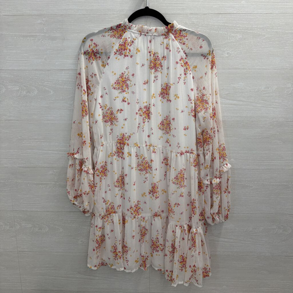 Vince Camuto White/ Pink Floral Print Long Sleeve Dress Small