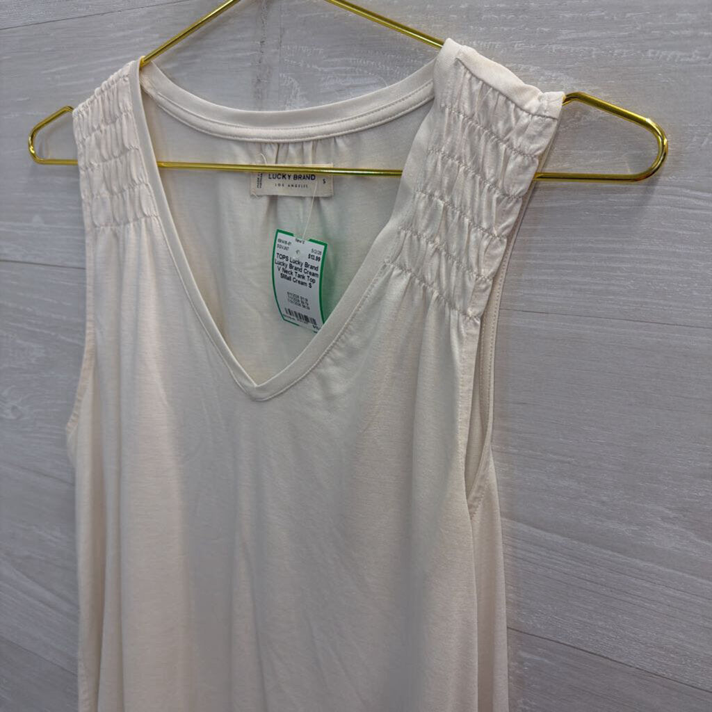 Lucky Brand Cream V Neck Tank Top SMall