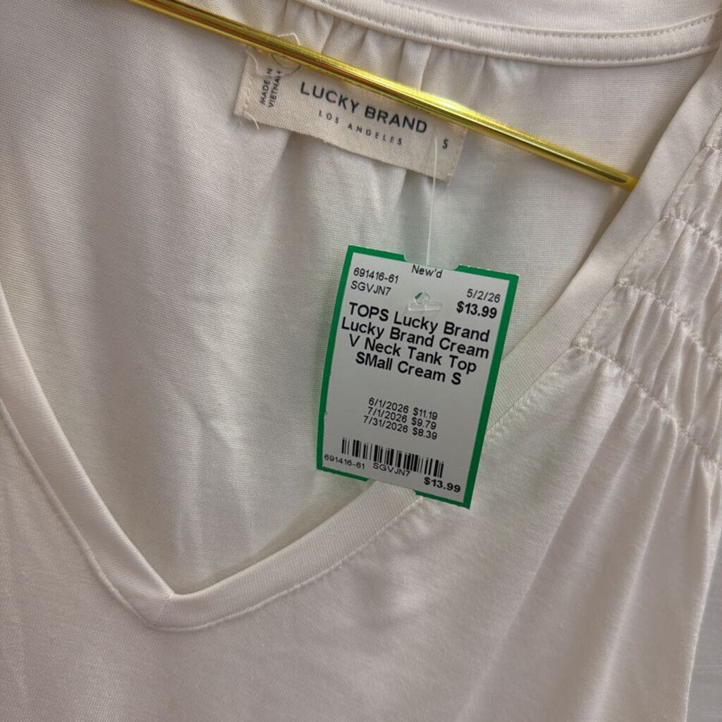 Lucky Brand Cream V Neck Tank Top SMall