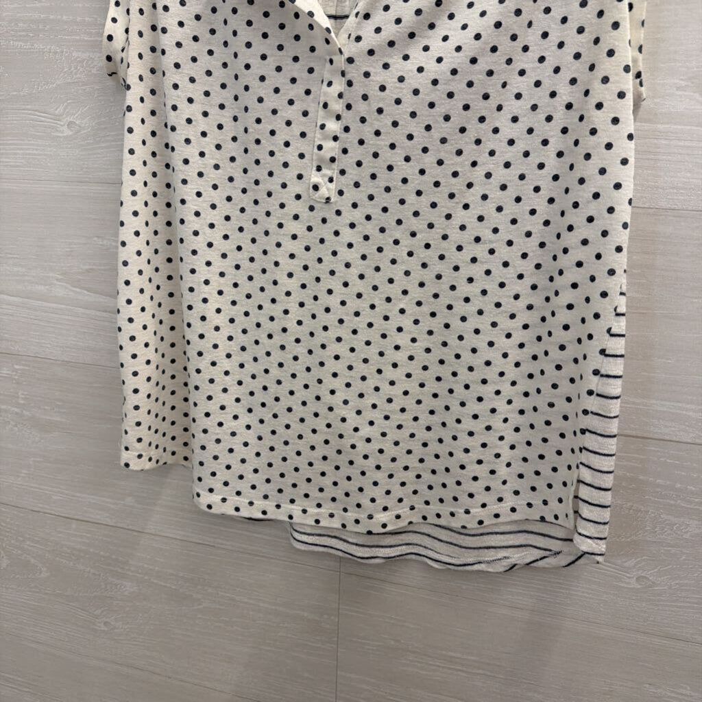 Daniel Rainn White/ Navy Polka Dot Short Sleeve Top Small