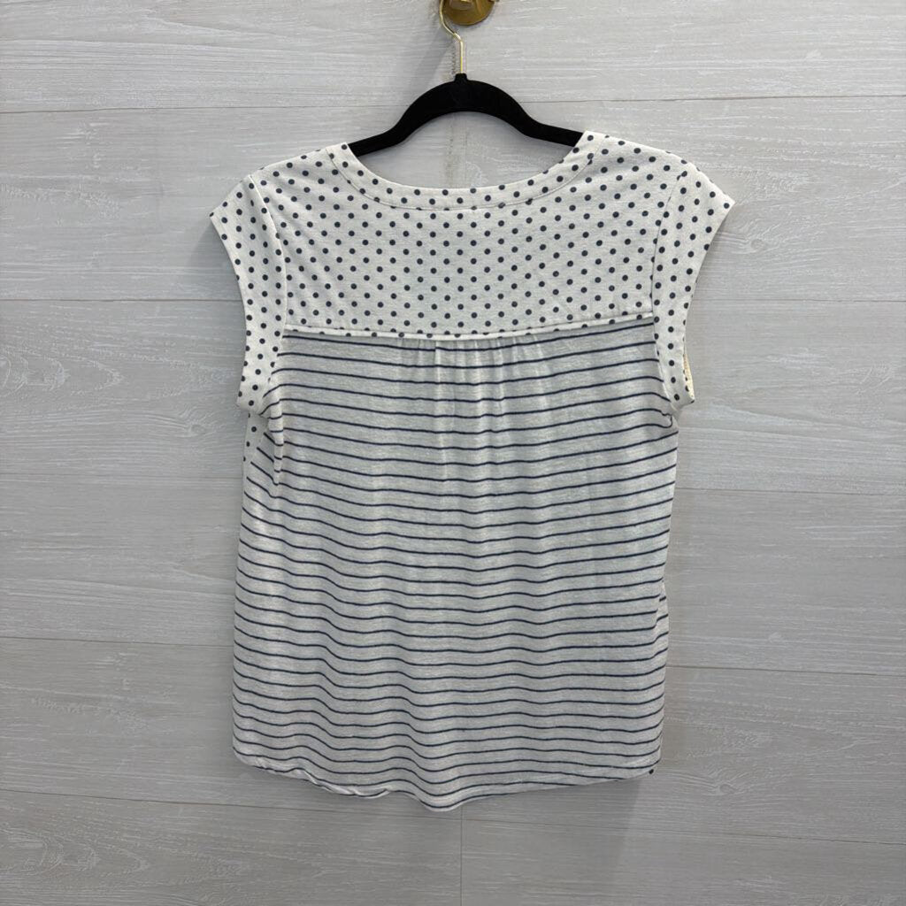 Daniel Rainn White/ Navy Polka Dot Short Sleeve Top Small