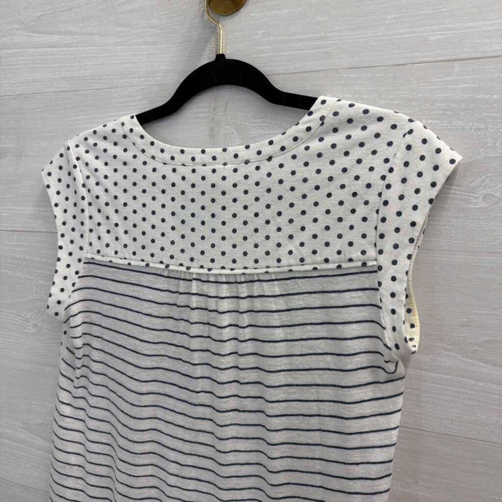 Daniel Rainn White/ Navy Polka Dot Short Sleeve Top Small