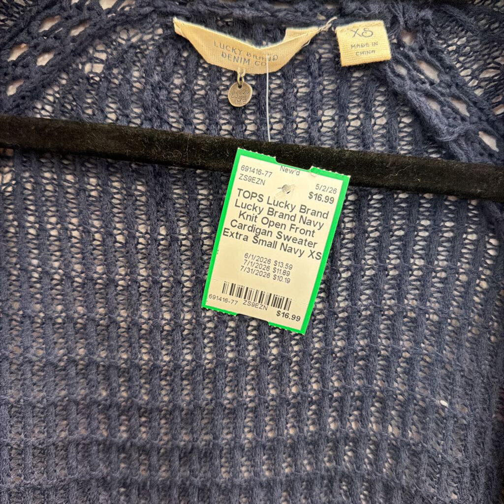 Lucky Brand Navy Knit Open Front Cardigan Sweater Extra Small