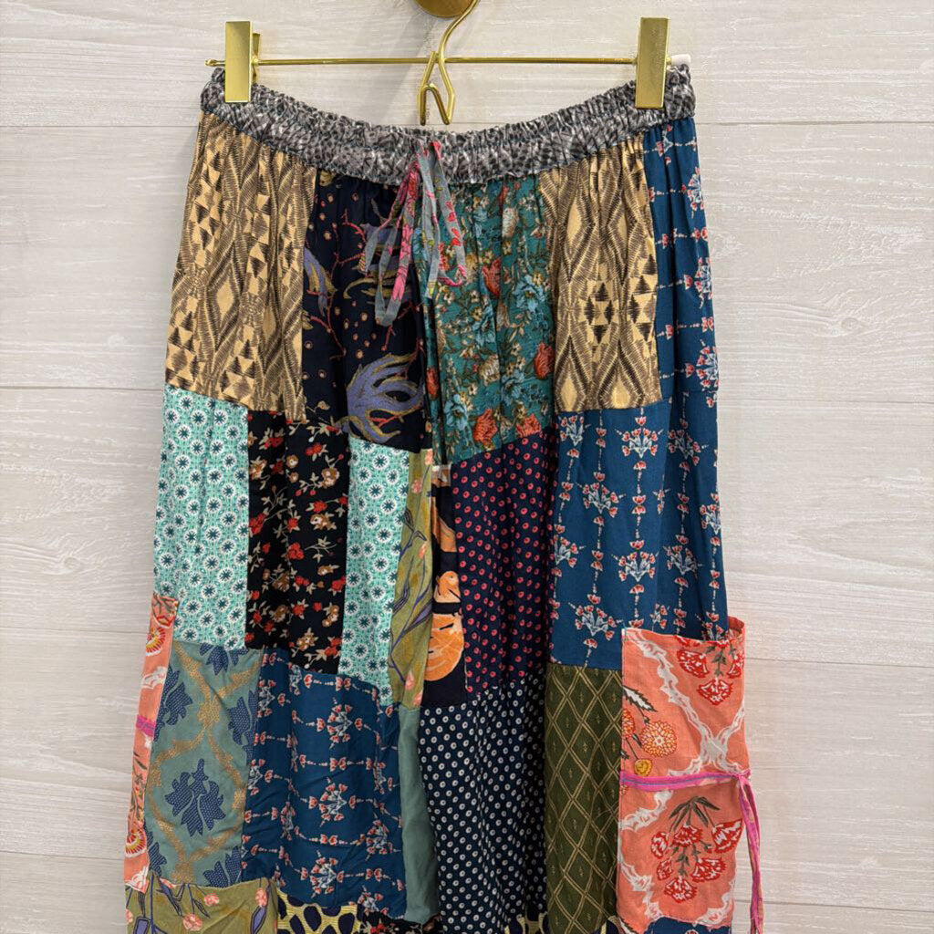 Wide Leg Patchwork Pull On Pants Small