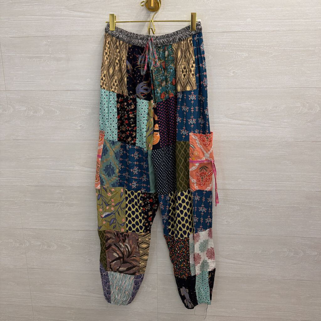 Wide Leg Patchwork Pull On Pants Small