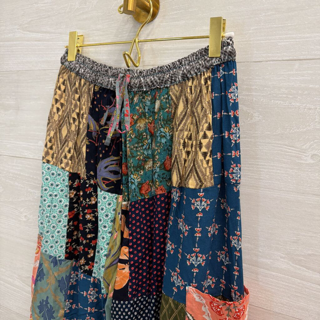 Wide Leg Patchwork Pull On Pants Small