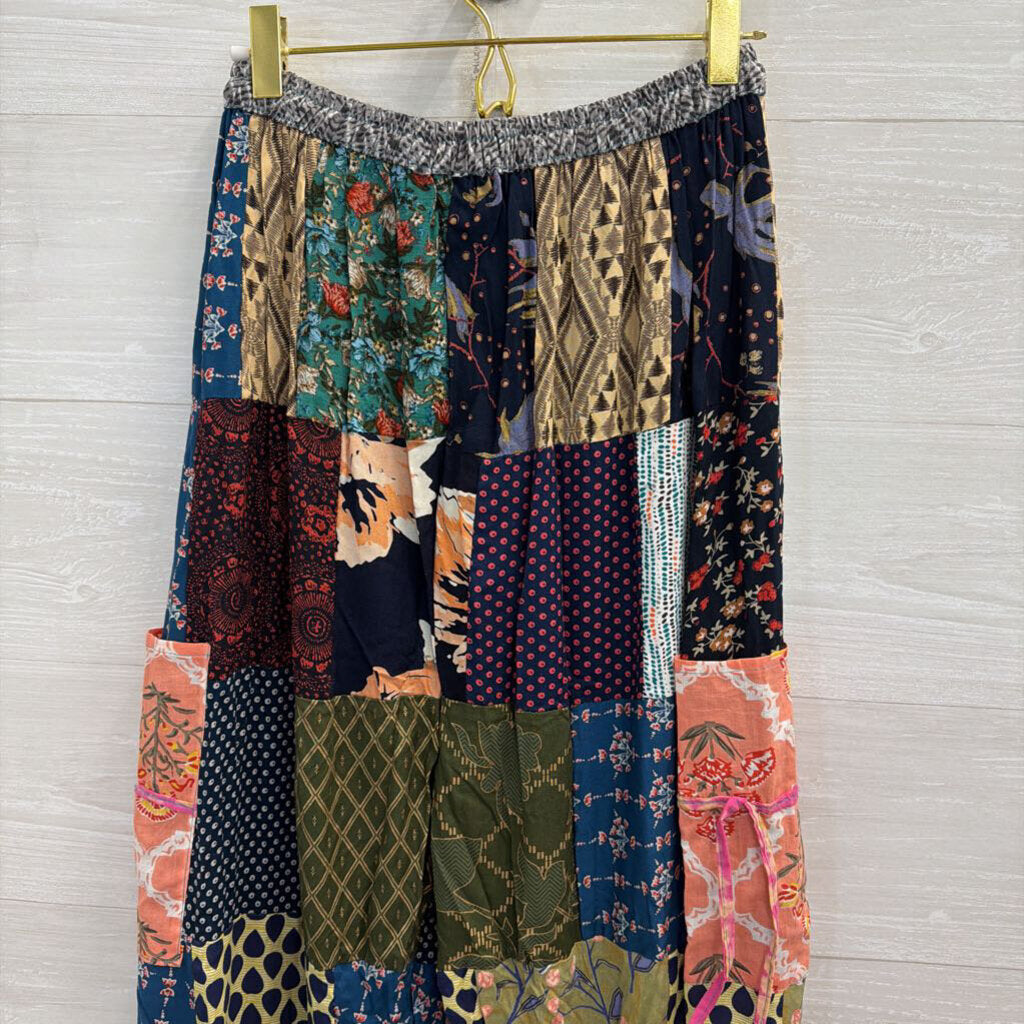 Wide Leg Patchwork Pull On Pants Small