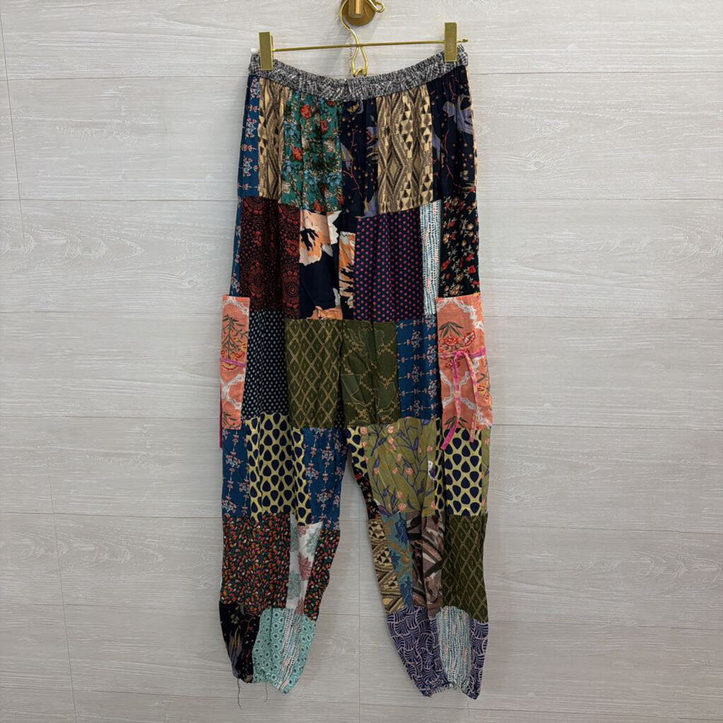Wide Leg Patchwork Pull On Pants Small
