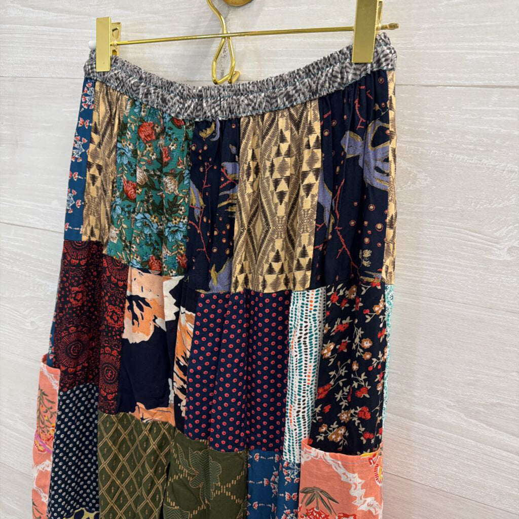 Wide Leg Patchwork Pull On Pants Small
