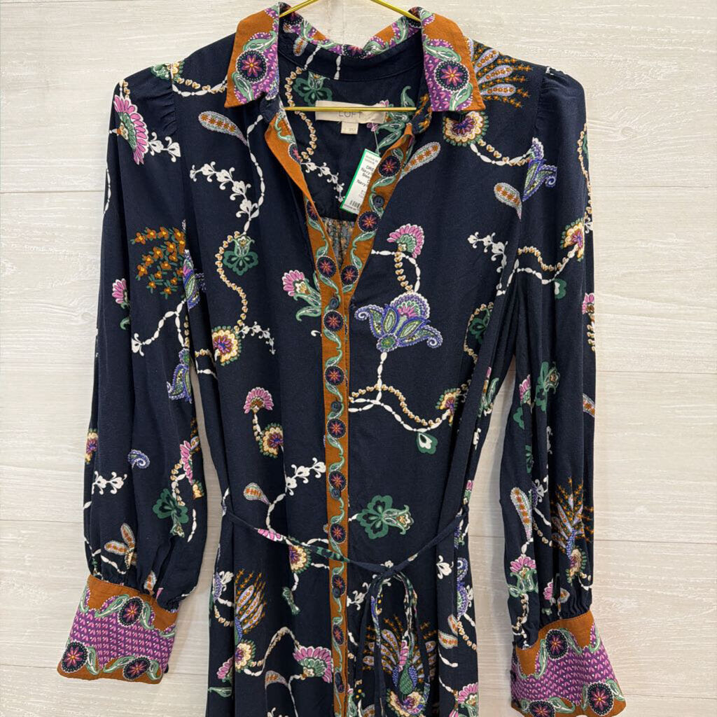Navy/Printed Long Sleeve Collared Dress 2