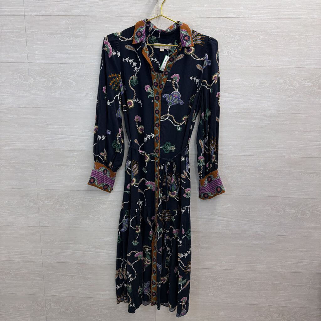 Navy/Printed Long Sleeve Collared Dress 2
