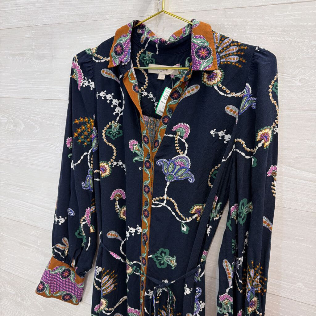 Navy/Printed Long Sleeve Collared Dress 2