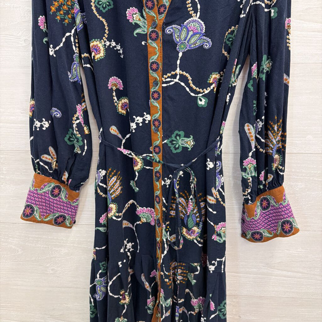 Navy/Printed Long Sleeve Collared Dress 2