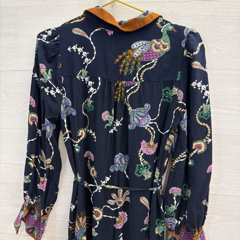Navy/Printed Long Sleeve Collared Dress 2