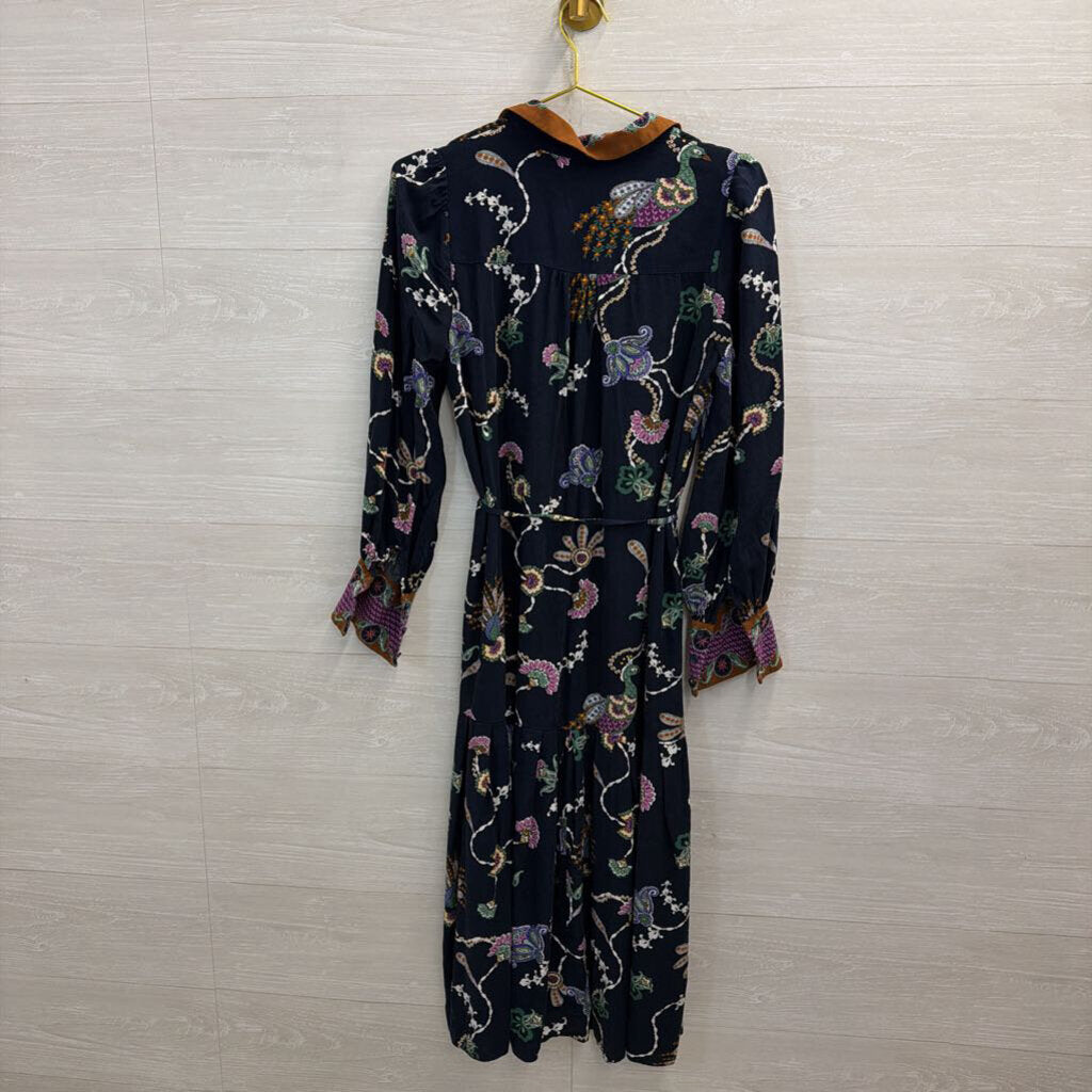 Navy/Printed Long Sleeve Collared Dress 2