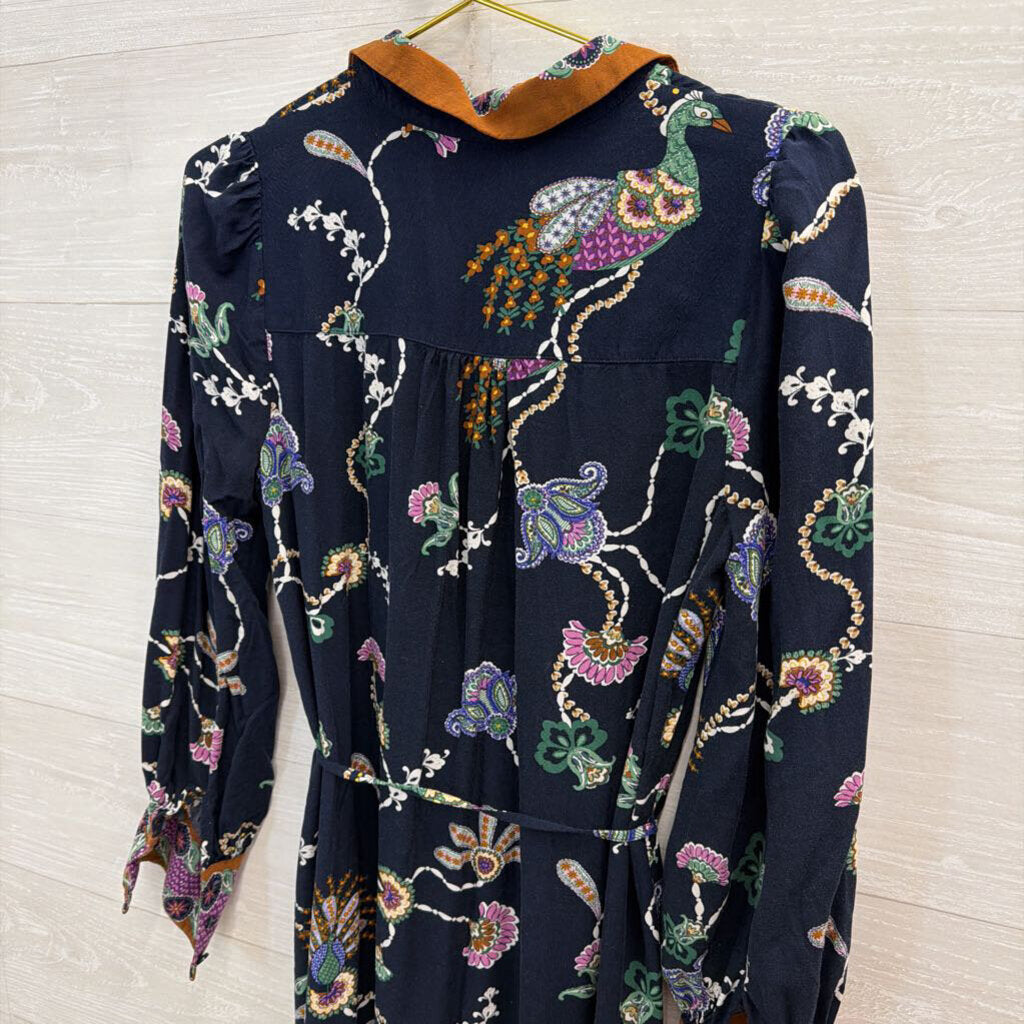 Navy/Printed Long Sleeve Collared Dress 2