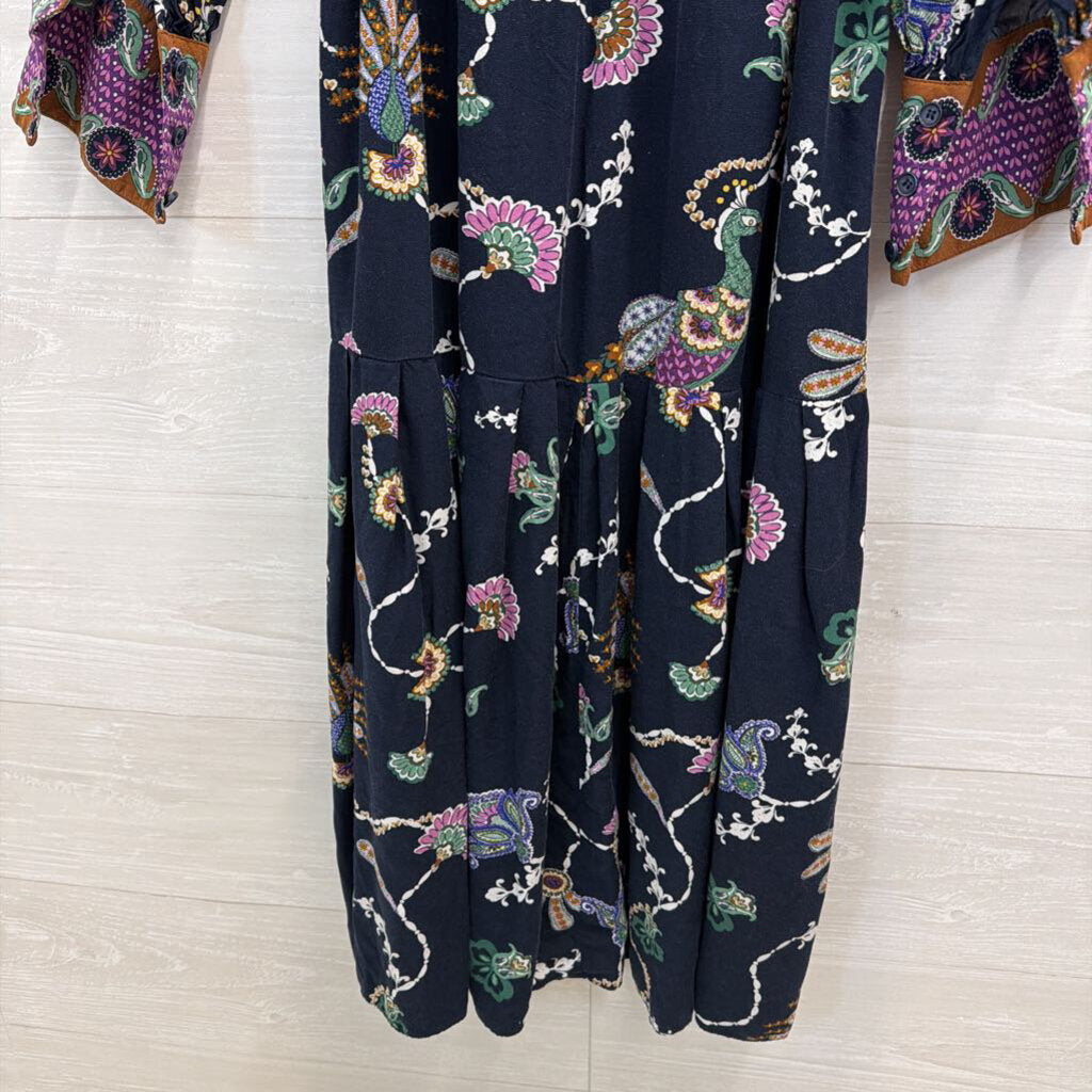 Navy/Printed Long Sleeve Collared Dress 2