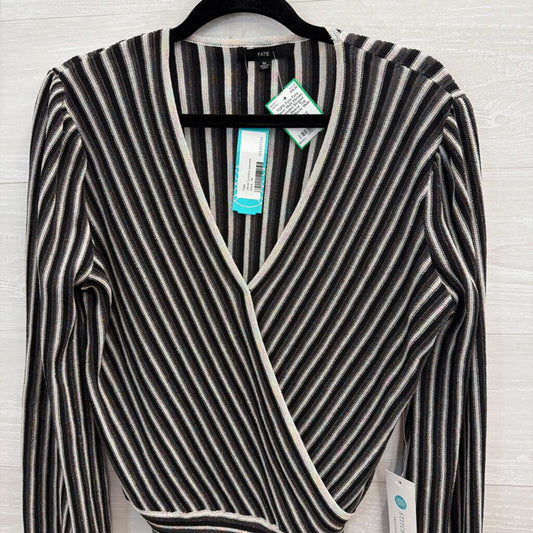 Fate Black/ Multi Metalic Threaded Striped Long Sleeve Top Medium