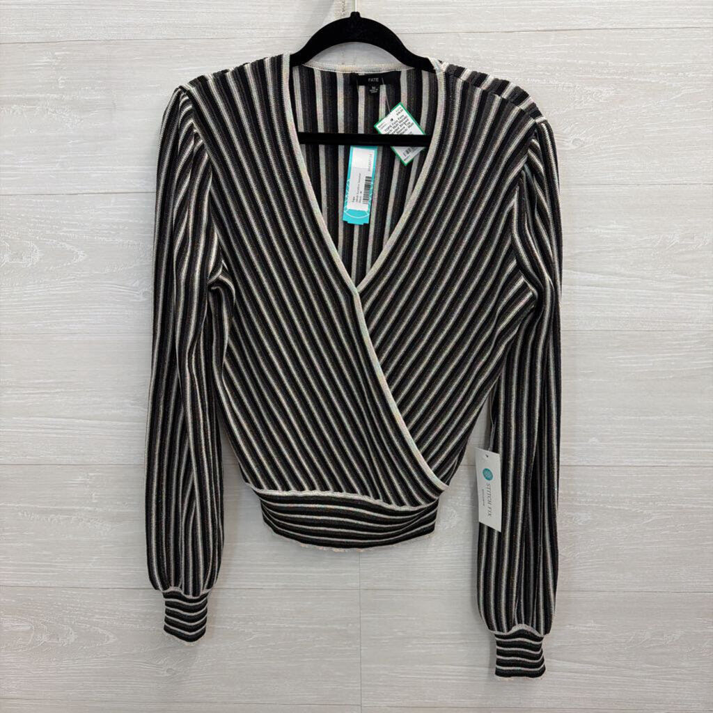 Fate Black/ Multi Metalic Threaded Striped Long Sleeve Top Medium