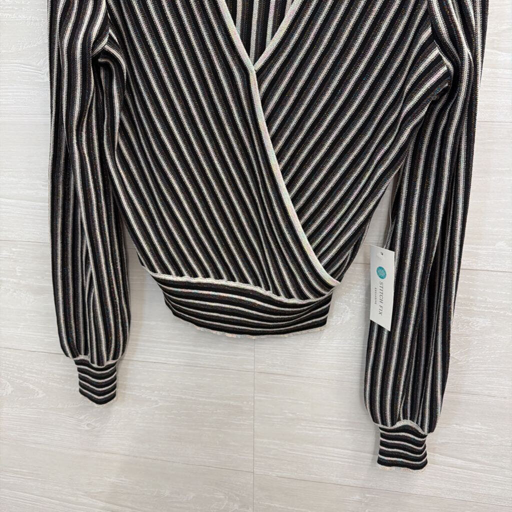 Fate Black/ Multi Metalic Threaded Striped Long Sleeve Top Medium