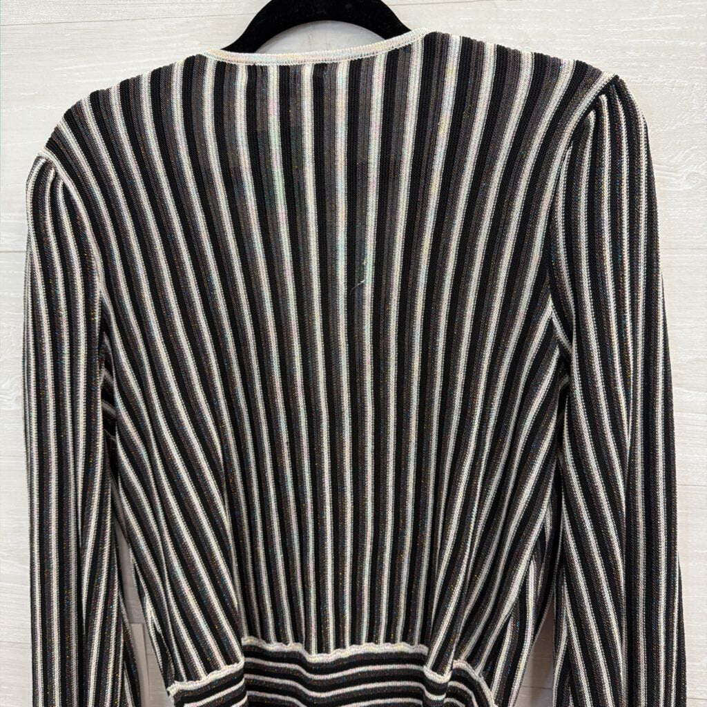 Fate Black/ Multi Metalic Threaded Striped Long Sleeve Top Medium