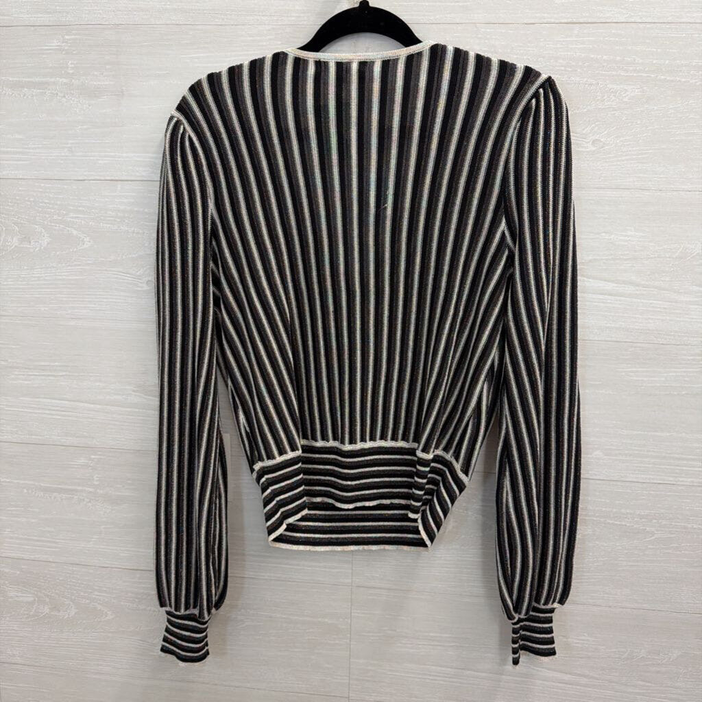 Fate Black/ Multi Metalic Threaded Striped Long Sleeve Top Medium